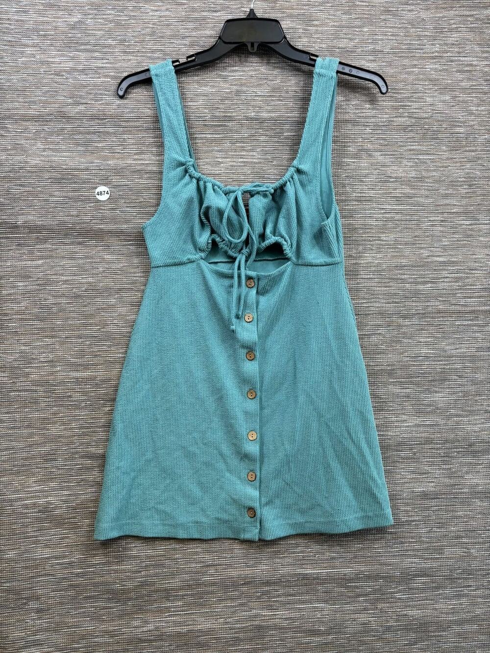 FP Beach Dress Womens Size M Green Button Front Scoop Neck Tank Sundress Knit